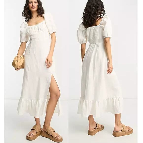 & Other Stories Dresses & Skirts - NWT & Other Stories Linen Puff Sleeve Midi Dress With Split White Dusty Womens 4